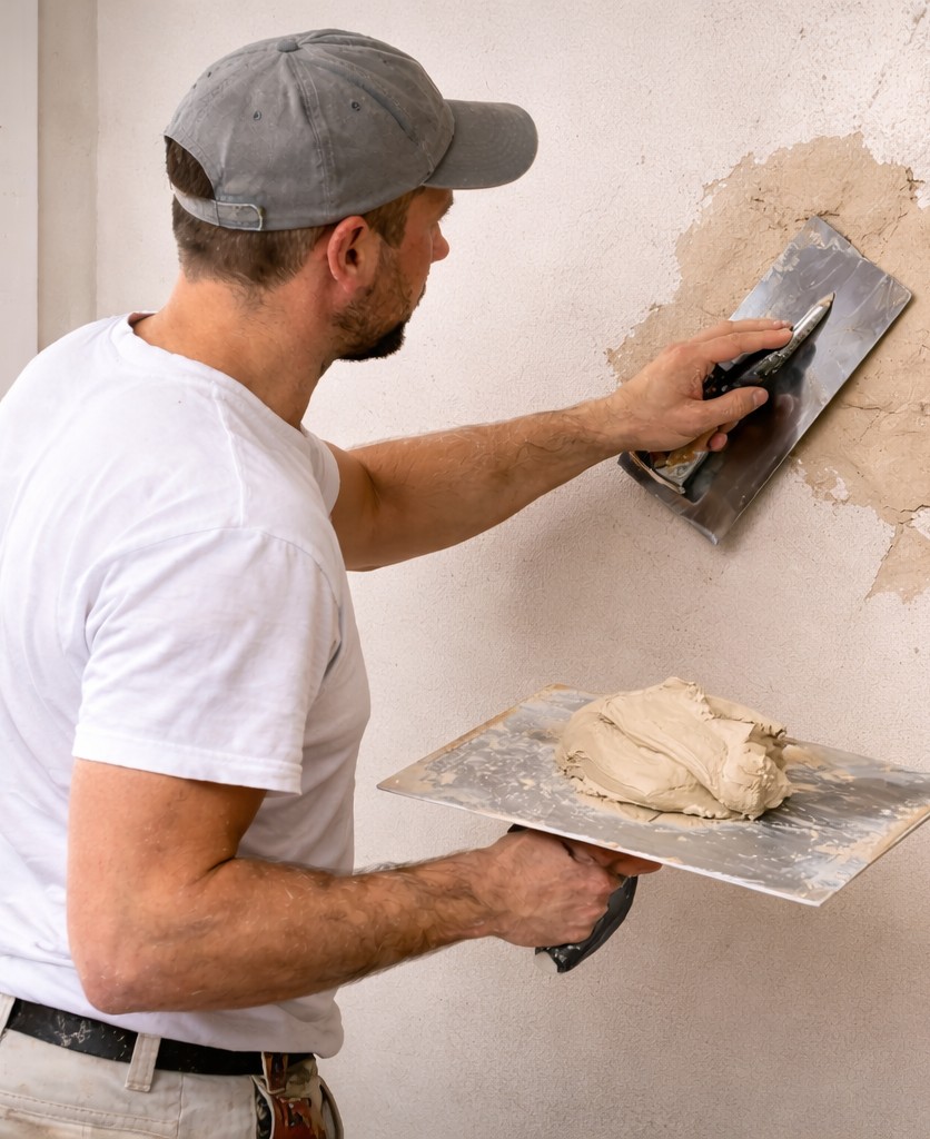 J Kershaw Plastering, Hertfordshire. Services: Patch Repairs & Plaster Fixes. Cracks, holes, blown plaster, and damaged areas repaired to blend in seamlessly.